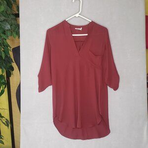 Lush Single Pocket Roll Sleeve Tunic with Button Closure Womens Size M Blouse